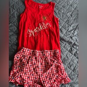 Girls’ Cat & Jack Red Sparkler Sleeveless Tee Set with Checkered Shorts, M(7/8)